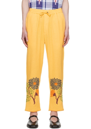 HARAGO Yellow Cross-Stitched Trousers