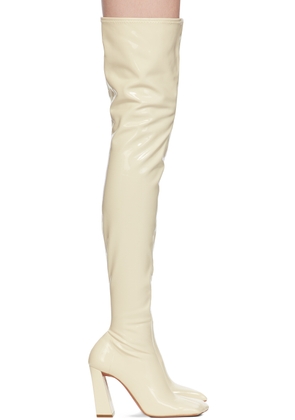 Amina Muaddi Off-White Marine Stretch Thigh High Boots