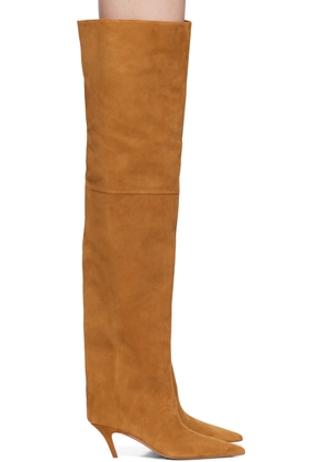 Amina Muaddi Tan Fiona Thigh High Boots
