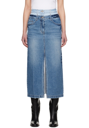 Juun. J Blue Double Waist Denim Midi Skirt