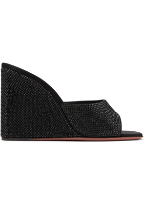Amina Muaddi Black Lupita Crystal Wedge Heeled Sandals