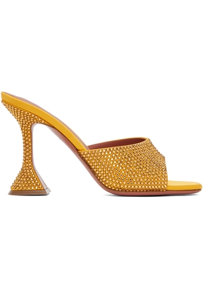 Amina Muaddi Yellow Lupita Crystal Slipper Heeled Sandals