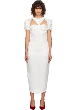 Pushbutton White Cutout Point Frill Midi Dress