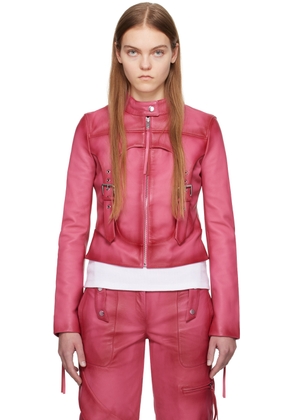 Blumarine Pink Guêpière Leather Biker Jacket