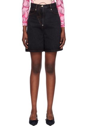 Pushbutton Navy Five-Pocket Denim Midi Skort