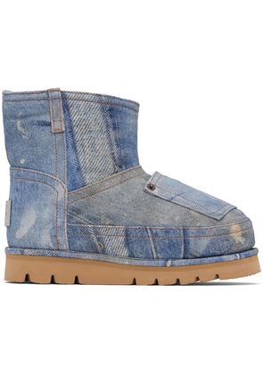 Acne Studios Blue Batter Low Print Denim Boots