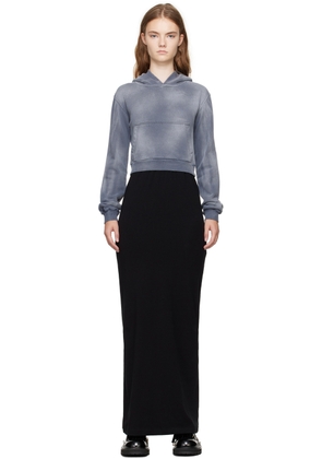 We11done Gray & Black Layered Hoodie Maxi Dress