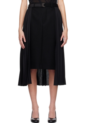sacai Black Suiting & Wool Melton Midi Skirt