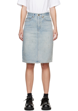 We11done Blue Washed Denim Midi Skirt