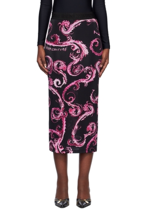 Versace Jeans Couture Black & Purple Barocco Midi Skirt