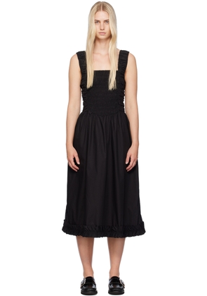 GANNI Black Shirred Midi Dress