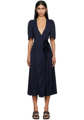 GANNI Navy Wrap Midi Dress