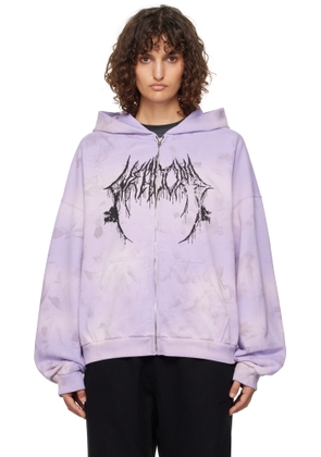 We11done Purple Graphic Logo Zip-Up Hoodie