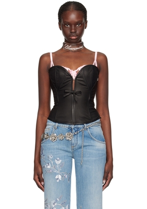 Blumarine Black Paneled Leather Tank Top