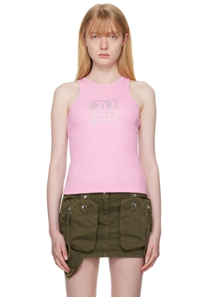 Blumarine Pink Crystal-Cut Tank Top