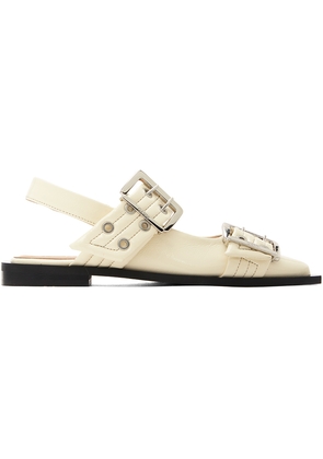 GANNI White Wide Welt Buckle Ballerina Flats