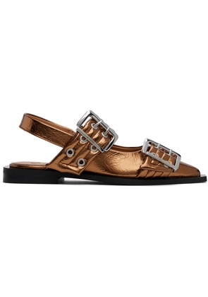 GANNI Copper Metallic Buckle Ballerina Flats