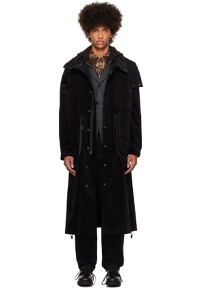 YOHJI YAMAMOTO Black M-Velvet Hooded Coat