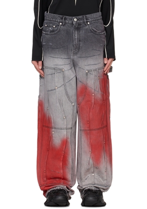KUSIKOHC Gray & Red Workwear Multi Rivet Jeans