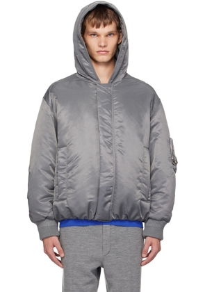 Solid Homme Gray Hooded Bomber Jacket