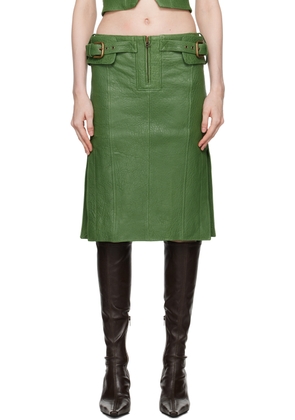 KNWLS Green Velox Leather Midi Skirt