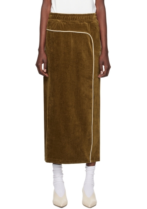 Kijun Brown Embroidered-Logo Midi Skirt