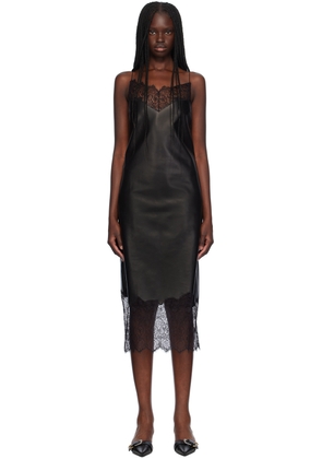 Givenchy Black Lace Trim Leather Midi Dress