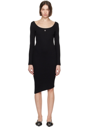 Givenchy Black Asymmetric Ribbed Cotton 4G Liquid Midi Dress