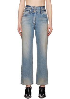 Juun. J Blue Double Waist Dirty Jeans