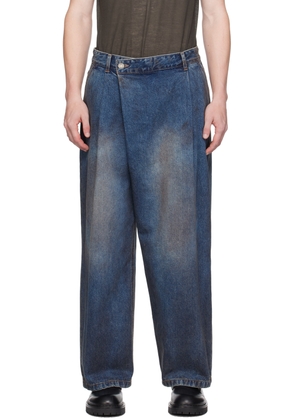 Juun. J Indigo Oil-Washed Offset Jeans