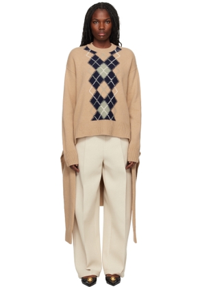 AMI Paris Beige Argyle Double Sweater