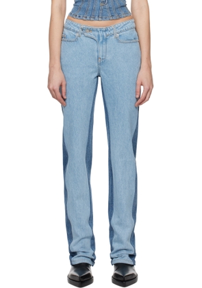 Mugler Blue Bi-Tone Straight Leg Jeans