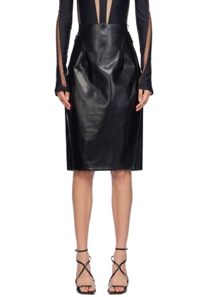 Mugler Black Faux-Leather Midi Skirt