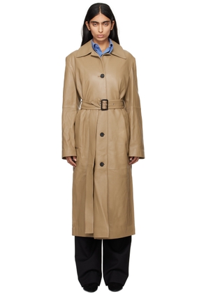 TOTEME Tan Belted Long Leather Coat