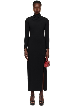 Versace Black Cady Draped-Neck Slit Maxi Dress