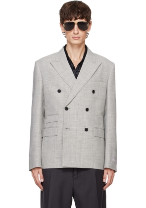 Versace Gray Wool-Blend Double-Breasted Blazer