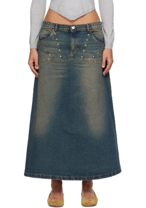 Gimaguas Blue Studded Denim Maxi Skirt