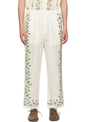 HARAGO Off-White Embroidered Trousers