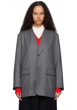 AURALEE Gray Wool Fulling Flannel Stripe Blazer