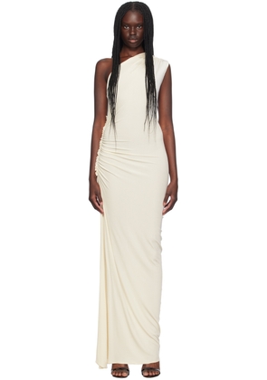 Atlein SSENSE Exclusive Off-White Asymmetric Ruched Single-Shoulder Maxi Dress