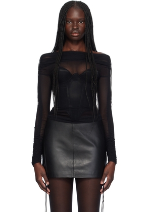 Atlein SSENSE Exclusive Black Off-The-Shoulder Long Sleeve T-Shirt