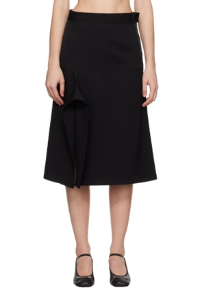 LEMAIRE Black Asymmetrical Wrapover Midi Skirt