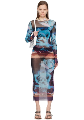 Jean Paul Gaultier Purple & Blue Roses Maxi Dress