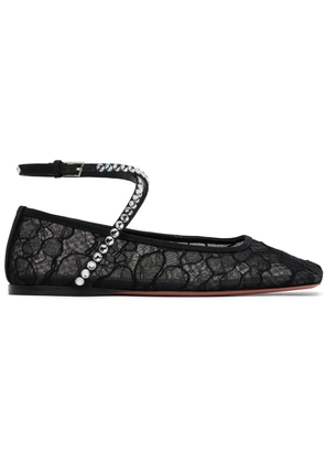 Amina Muaddi Black Ane Lace Ballerina Flats