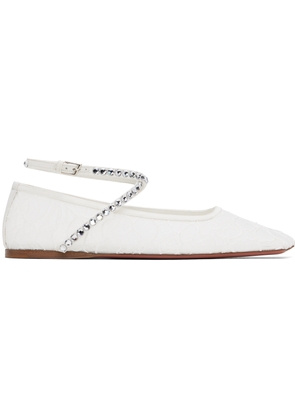Amina Muaddi White Ane Lace Ballerina Flats