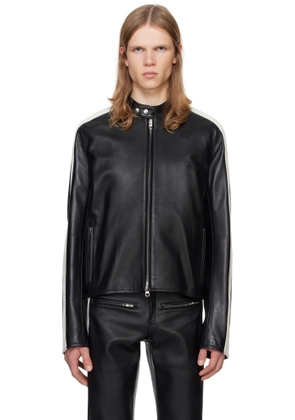 Courrèges Black & White Contrast Biker Leather Jacket