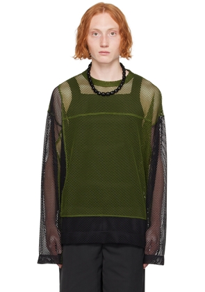 Dries Van Noten Green & Black Crewneck Long Sleeve T-Shirt