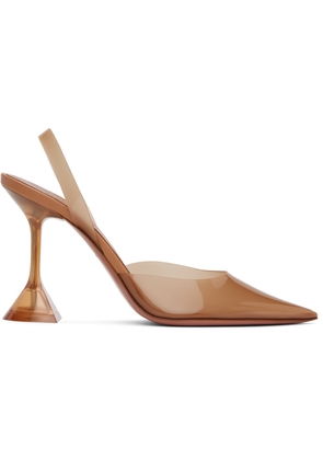 Amina Muaddi Tan Holli Glass Sling Heels