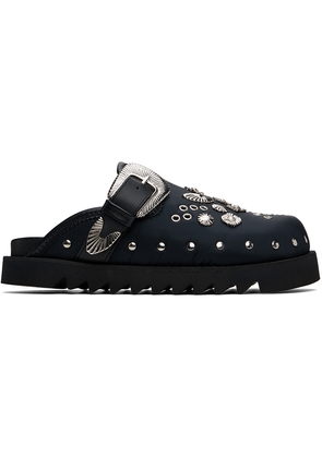 Toga Virilis Black Eyelet Metal Sabot Slip-on Loafers