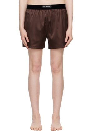 TOM FORD Brown Stretch Silk Satin Boxer Shorts